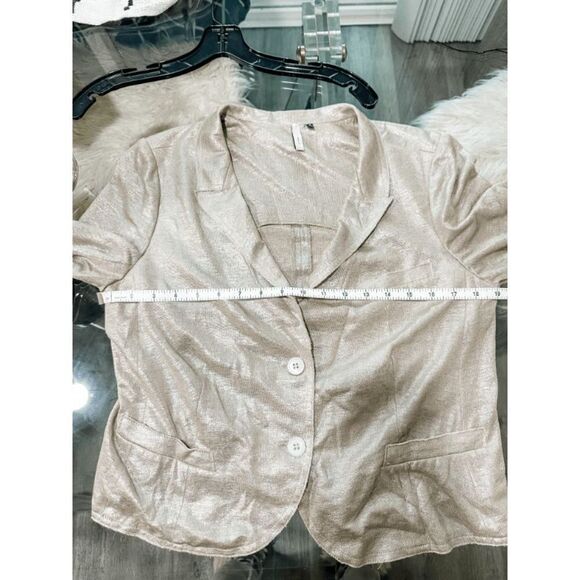 IISLI Metallic Beige 100% Linen Cropped Jacket Size 10 - Picture 3 of 9